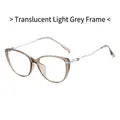Chic cat-eye eyeglasses with transparent light grey frame and silver metal temples - Transparent Light Grey Frame