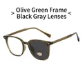 Olive green photochromic sunglasses with 2-in-1 lens changing from clear to dark grey - Olive Green Frame Black Grey Lens