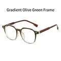 Retro square glasses featuring a gradient olive green frame and gold metal accents - Gradient Olive Green Frame