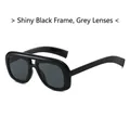 Klassieke oversized dubbele brug zonnebril met glanzend zwart montuur en grijze glazen - Glanzend Zwart Frame Grijze Lens