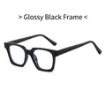 Classic bright black square eyeglass frames with anti-blue light clear lenses - Glossy Black Frame