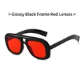 Oversized zonnebril met dubbele brug glanzend zwart montuur en felle rode glazen - Zwart Frame Rode Lenzen