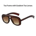 Oversized zonnebril met dubbele brug, theekleurig frame en bruine verloopglazen - Theekleurig Frame Gradiënt Thee Glazen