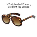 Oversized double bridge sunglasses in tortoiseshell frame with gradient brown lenses - Leopard Frame Gradient Tea Lens