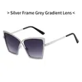 Chique oversized vlinderzonnebril met zilveren montuur en grijze gradiënt glazen - Zilveren Frame Gradiënt Grijze Lens