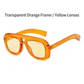Retro pilot sunglasses featuring a transparent orange frame and yellow tinted lenses - Transparent Orange