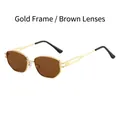 Lunettes de soleil polygonales vintage monture dorée et verres thé pour un look chic - Monture Dorée Verres Ambrés