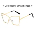 Lunettes papillon surdimensionnées en métal doré avec verres clairs et embouts noirs - Monture Dorée Verres Blancs