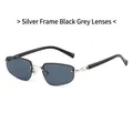 Gafas de sol cuadradas de media montura con marco plateado y cristales grises - Marco Plateado Lente Gris Negro