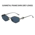 Chique zeshoekige zonnebril in gunmetal met donkergrijze glazen voor moderne look - Gunmetal Frame Zwart Grijze Lenzen