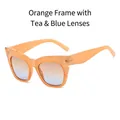 Occhiali da sole quadrati alla moda con montatura arancione e lenti blu tè sfumate - Montatura Floreale Arancione Lenti Te Blu