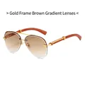 Gafas de sol aviador sin montura con varillas de madera y lentes marrones degradadas - Marco Dorado Lente Té Degradado