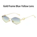 Polygon sunglasses with gold metal frame and blue-yellow gradient lenses for men and women - Gold Frame Blue Yellow Gradient Lens