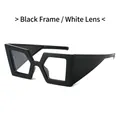Futuristic geometric sunglasses with black frames and white lenses in a side view - Black Frame Clear Lenses