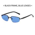 Gafas de sol cuadradas sin montura estilo Y2K con montura negra y lentes azules claras - Montura Negra Lentes Azules