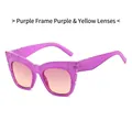 Fashionable square purple semi-transparent sunglasses with purple yellow gradient lenses - Purple Frame Purple Yellow Lens