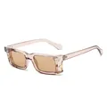 Champagnerfarbene rechteckige Sonnenbrille mit transparentem Rahmen und Golddetails - Champagner Rahmen Champagner Linsen