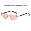 Gafas de sol sin montura con montura de metal oro rosa y cristales geométricos champagne - Marco Oro Rosa Lentes Champaña