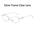 Modern silver polygonal sunglasses with transparent lenses and geometric frame details - Silver Frame Clear Lenses