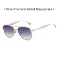 Lunettes aviateur argentées classiques avec double pont et verres dégradés violet-gris - Monture Argentée Verre Gris Dégradé