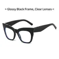 Fashionable square sunglasses with bright black frames and clear lenses for a trendy look - Glossy Black Frame / Clear Lenses