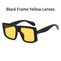 Retro square oversized sunglasses featuring black frames and vibrant yellow lenses - Black Frame Yellow Lens