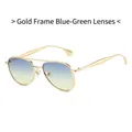 Classic aviator sunglasses with gold metal frame and blue-green gradient lenses - Gold Frame Blue-Green Mirror Lens