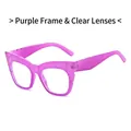 Fashionable square sunglasses with transparent purple frames and clear lenses for women - Purple Frame Clear Lens