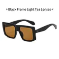 Fashionable square black frame sunglasses with light tea lenses and vintage rivet details - Black Frame Light Tea Lens