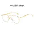 Classic double-bridge pilot glasses frame with golden metal finish and clear lenses - Gold Frame