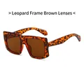 Fashionable square oversized leopard print sunglasses with brown tinted lenses - Leopard Frame / Tea Lens