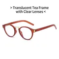 Retro small round metal pilot sunglasses with transparent tea frame and clear lenses - Translucent Tea Frame Clear Lens