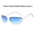 Occhiali da sole a giorno in metallo argento con lenti sfumate blu e dettaglio a G - Montatura Argento Lente Sfumata Blu