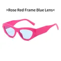 Lunettes de soleil œil de chat avec monture rouge rose et verres bleus style punk - Monture Rose Rouge Verres Bleus