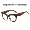 Fashionable leopard print square sunglasses with clear lenses and wide temples - Tortoise Frame Clear Lens
