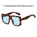 Fashionable oversized square tortoiseshell sunglasses with light blue transparent lenses - Tortoise Frame Blue Lens