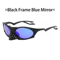 Gafas de sol deportivas polarizadas con montura negra y lentes de espejo azules - Montura Negra Lentes Espejadas Azules