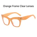 Trendy square frame sunglasses with orange translucent frames and clear lenses - Orange Frame White Lens