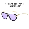 Lunettes aviateur tendance avec monture noir brillant et verres teintés violets - Monture Noir Brillant Verres Violets