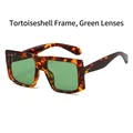 Fashionable oversized square sunglasses with tortoise frame and green lenses for street style - Tortoise Frame Green Lens