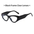 Lunettes de soleil œil-de-chat rétro avec monture noire épaisse et verres clairs, style punk - Monture Noire Verres Transparents