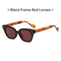 Lunettes de soleil rétro avec monture noire, verres rouges et branches en écaille de tortue - Monture noire verres rouges