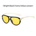 Lunettes de soleil aviateur tendance avec monture noir brillant et verres jaunes - Monture Noir Brillant Lentille Jaune