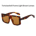 Oversized square sunglasses featuring classic tortoise frame and light tea lenses - Tortoiseshell Frame Light Tea Lens