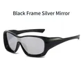 Occhiali da sole sportivi vintage con montatura nera e lenti a specchio argento unisex - Montatura Nera Specchio Argento