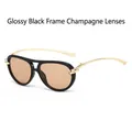 Fashion aviator sunglasses with glossy black frames and champagne lenses for women - Glossy Black Frame Champagne Lens