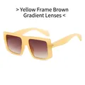 Vintage oversized square sunglasses featuring translucent yellow frames and tea gradient lenses - Yellow Frame Gradient Tea Lens