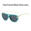 Lake blue frame aviator sunglasses with black grey lenses and gold twisted metal temples - Lake Blue Frame / Grey Lens