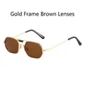 Retro square metal sunglasses with gold frame and brown lenses for a vintage look - Gold Frame Tea Lens