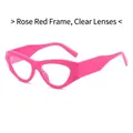 Lunettes de soleil œil de chat rétro avec monture rose rouge épaisse et verres clairs - Monture Rose Rouge + Verres Transparents